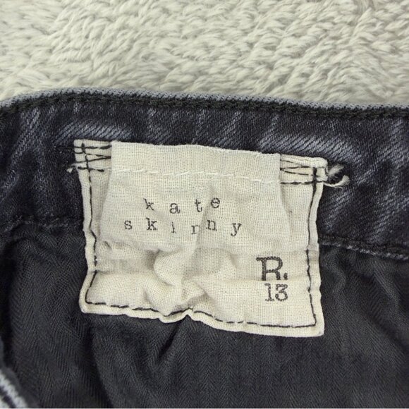 R13 Jeans Women's Size 24x28 Kate Skinny Black Denim Jeans Made in Italy - Picture 3 of 13